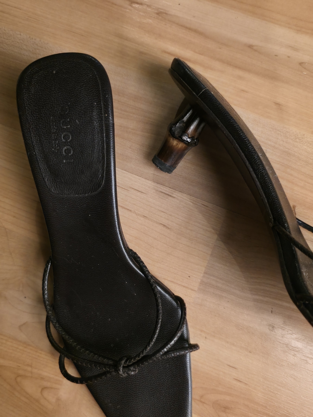 Gucci Tom Ford Black Leather Strappy Bamboo Heels
